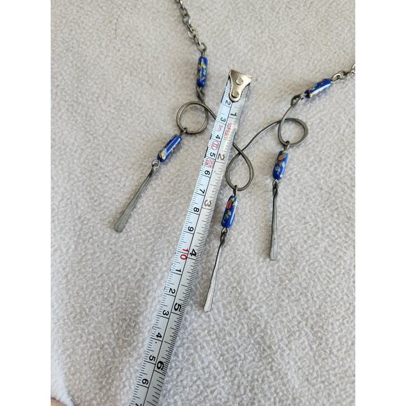 Artisan Handmade Sterling? Tribal Necklace Chandelier Dangle Blue Bead - Picture 5 of 9